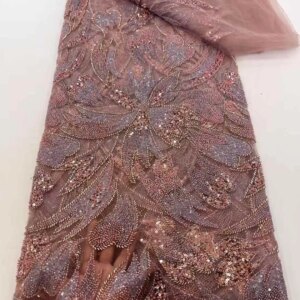 2025 High Quality African Nigeria Tulle Lace Fabric Sequins French Embroidery Wedding Party Dress Beads 5Yards