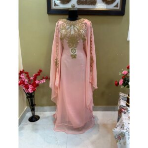Offer New Light Coral Crystal Work Moroccan Ovated Dress Caftan Very India & Pakistan Clothing