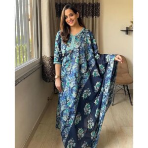 Blue Color Printed Kurta Palazzo with Dupatta Women Salwar Kameez Suit Kurti’s