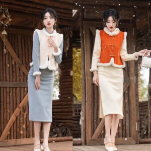 Retro National Style Young Girl’s Knitted Super Soft Cheongsam Qi Pao Winter New Daily Vest