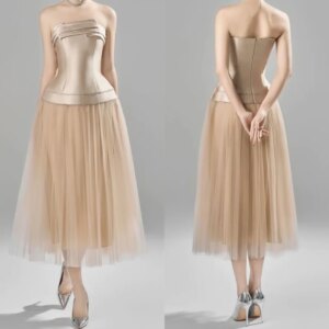 Customized Saudi Arabia Satin Pleat A-line Strapless Bespoke Occasion Gown Midi Es Dresses