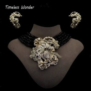 Timeless Wonder Crystal Zircon Tiger Statement Necklace N Button Earrings Women Designer Fine Jewelry Set Runway Luxury Top 4612