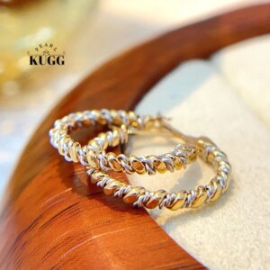 KUGG 100% 18K White+Yellow Gold Earrings Vintage INS Style Exquisite Hoop Earrings for Women Birthday Gigh High Party Jewelry