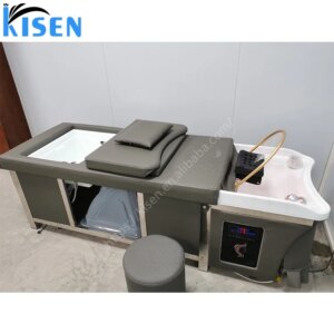 Kisen Modern Head Therapy Massage Shampoo Bed Chair Table With Stool and Foot Bath Spa Barbershop Salon Hair Shampoo Bed