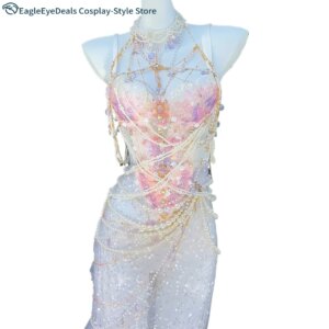 Elegant Mermaid Cospaly Costume Accessory Women Pink Purple Gradient Scales Top for Photo Shoot Live Stream for Halloween Party