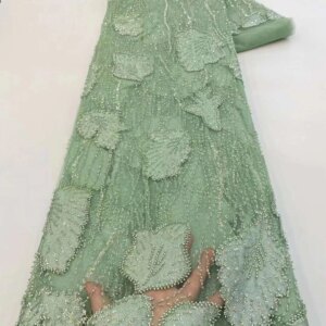 Emerald Green Sequins Embroidery Beaded Lace Fabric African Lace Fabric 2024 High Quality Beaded Lace Fabric For Sewing KB3512