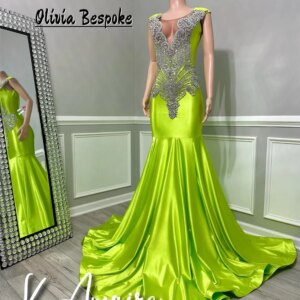 Dazzling Birthday Prom Dresses Black Girls Beaded Rhinestones African Mermaid Backless Cocktail Party Gowns Customized