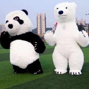 Inflation Polar Bear Panda Mascot Costume Suits Furry Suits Cosplay Party Game Dress Outfits Clothing Carnival Halloween Adults