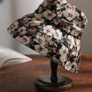 Elegant fashion printed cotton and linen hat women’s large brim sunscreen fisherman