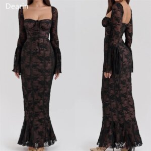 Customized Evening Dress Prom Gown Formal Party Occasion YPMWZX Square Collar Mermaid Floor Length Skirts Draped Lace Bespoke Oc