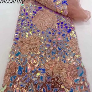 Luxurious Nigerian African Beaded Lace Fabric High Quality Sequins Embroidery African French Lace Fabric For Sewing Dress XC72KM