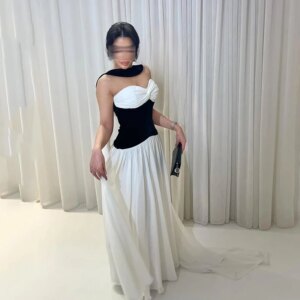 Thinyfull Women A-Line Prom Evening Dresses Sweetheart Black and White Party Dress Long Night Cocktail Prom Gowns Customized