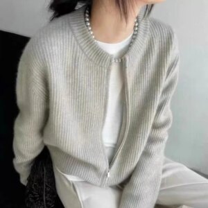 Autumn and Winter New Soft Glutinous Wool Sweater Women’s round Neck Loose and Idle Slimming Zipper South Korea Cashmere Sweater