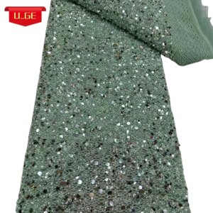 2025 Latest Elegant Best Quality Soft Luxurious Sequin Tube Lace With Stones fabric For Wedding Evening Dress U_Ge2658