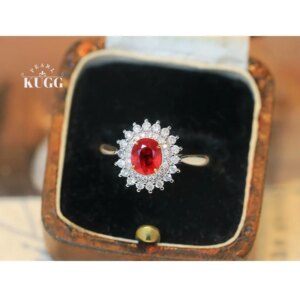 KUGG 100% 18K White Gold Rings Luxury Diamond Natural Ruby Ring Romantic Sunflower Shape High Party Jewelry for Women
