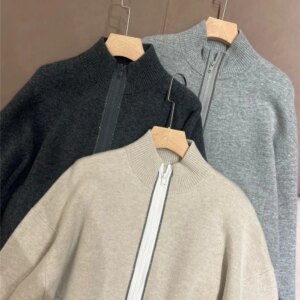 Women’s Beaded Baseball Jacket Stand Collar Long Sleeve Cashmere Cardigan Coat Autumn Winter B*C