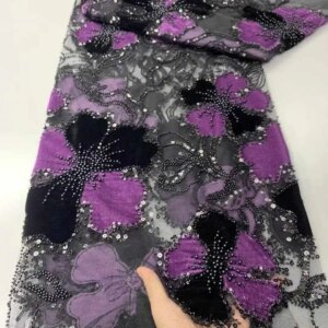 Latest African Beads Lace Sequins Lace Fabric 2025 High Quality 5 Yards Embroidery Nigerian French Tulle Lace Fabric For Wedding