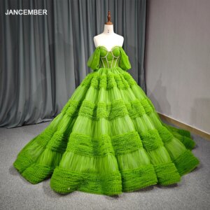 Jancember Green Exquisite Perfect Quinceanera Dresses For Gril Scoop Ball Gown Short Sleeves Lace Up Pleat Bar Mitzvah DY5649