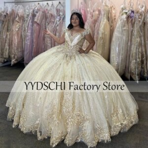 Sweetheart Quinceanera Dresses Party Elegant Evening Off the Shoulder Prom Dress for Women Ruffle Mexico Corset Sweet 16 Gold