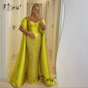 2PCs Dubai Woman Sweetheart Evening Dress with Long Removable Cape Corset Top Beaded Crystal Wedding Party Gowns Robe de Mariee