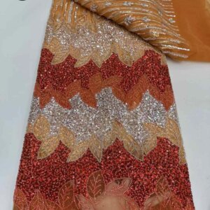 Latest African Beaded Lace Fabric 2025 High Quality French Nigerian Sequin Tulle Mesh Fabric Embroidered Women’s Gown 5 Yards