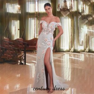 Customized Women Prom Formal Dress Lace Applique Evening Dress Mermaid Flower Off The Shoulder Party Dresses Women Evening Gown