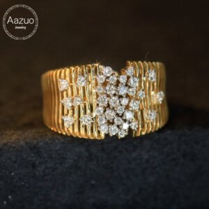 Aazuo 18K Yellow Gold Natrual Diamond Instagram Stype Babysbreath Ring Gift For Women Luxury Engagement Halo anillos mujer Party