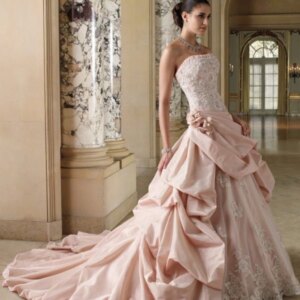 Elegant Ball Gown Strapless Backless Taffeta Applique Pink Wedding Dress Romantic Floor-Length Dress Robes De Soirée