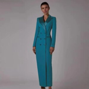 Elegant Double Breasted Suits Women Customized Prom Blazers Customized Ladies Business Coat Long Outwear Bride’s Mother Dress
