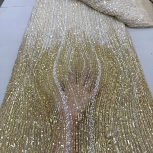Heavy Handmade Beaded Lace Fabric Glitter Sequence 2025 High Quality Luxury Crystal Beads Bridal Mesh African Tulle Sequins