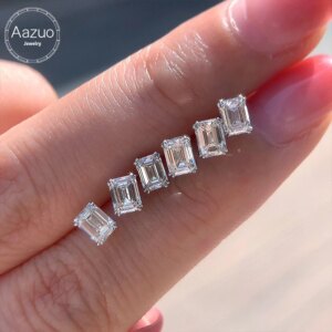 Aazuo 100% 18K White Gold Real Diamond 0.70ct Classic Square Brilliant Cut Stud Earring For Woman Wedding Engagement Party
