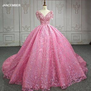 Popular Design Exquisite Wedding Guest Dresses For Women Ball Gown V-neck Short Sleeves DY6612 Illusion Beading kleid