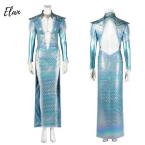 Blue Wavemother’s Robe Disguise Baldur Cosplay Costume Sexy Long Fish Scale Dress Halloween Comic Con Wavemother Outfit