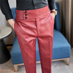 High-fashion Slim Fit Jacquard Design Trousers Naples High-waisted Casual Pants Men’s Narrow Pants PU