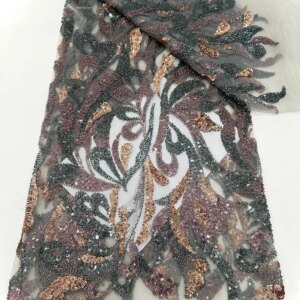 5 Yards African Sequin Fabric Beaded Embroidery Lace Fabric 2025 Fashion French Tulle Lace Nigerian Wedding Party Dress Sewn