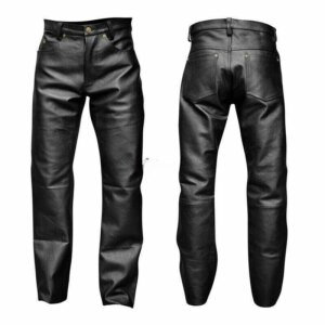 Fashion Men Black Genuine Lambskin Real Leather Pant Wide Leg Style Trouser