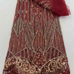 5 Yards African Sequins Beaded Lace Fabric 2025 Embroidery French Mesh Sequins Lace Nigeria Tulle Lace for Wedding Party Sewing