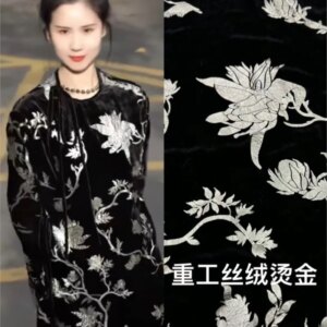 New Year’s black hot gold silk velvet fabric heavy dress set coat