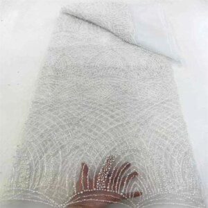 Beaded High Quality African Lace Fabric with Sequins Embroidery French Mesh Net Fabric for Nigeria Party Dresses 5 Yards 2025