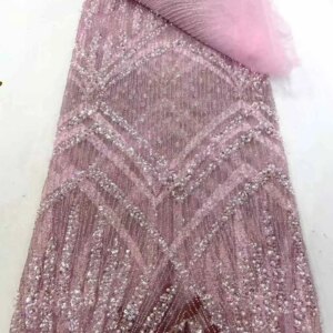 2025 New African French Nigerian Lace Fabric With Beads Sequins Mesh for Embroidery Wedding Party Bride Sewing Dress