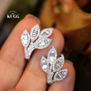 KUGG 100% 18K White Gold Earrings Luxury Design 0.80carat Real Natural Diamond Stud Earrings for Women High Party Jewelry