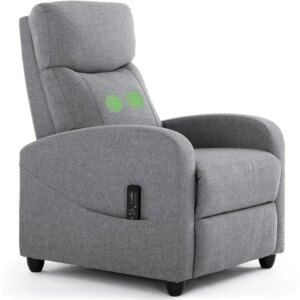 Recliner Chair with Massage and Lumbar Support, Small Fabric Home Theater Seating, Adjustable Modern Reclining Chair