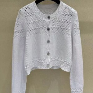 Black and white knitted cardigan for women, 2025 spring new style, long-sleeved, open-work short coat