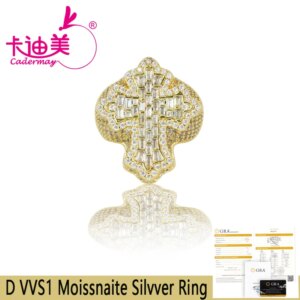 CADERMAY High Quality Silver 925 Full Eternity Diamond Engagement D VVS1 Moissanite Ring Hip Hop Rins For Men