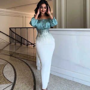 Saudi Arabia Women Evening Dresses Ankle Length Mermaid Prom Dresses Bateau Neck Ruched Beaded Sash Formal Occasion Party Dress