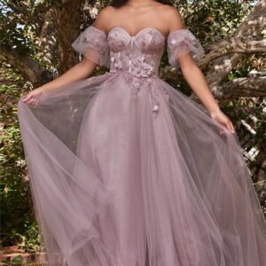 Customized Elegant Heart Shaped Neck Tulle Prom Dress With Puffy Sleeves And High Split A Line Evening Gown For Spec
