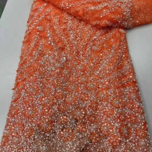 New Design Fashion French Embroidery Lace Fabric With Sequins African Nigerian Beaded Tulle Laces Fabric For Wedding Party Dress