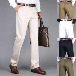 New Arrival Autumn Winter Thick Men’s Casual High Waisted Loose Elastic Cotton Middle-aged Straight Leg Pants Large Size 29-44