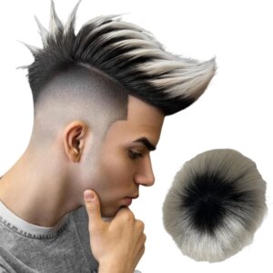 Malaysian Virgin Human Hair Hairpieces T1B/60 Platinum Ombre Color Straight AUS Toupee 8×10 Center Lace with PU Perimeter Unit