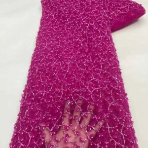 African Tulle Beaded Lace Fabric 2025 High Quality 5 Yards Sequins French Tulle Beaded Lace Nigerian for Wedding Party Dresses
